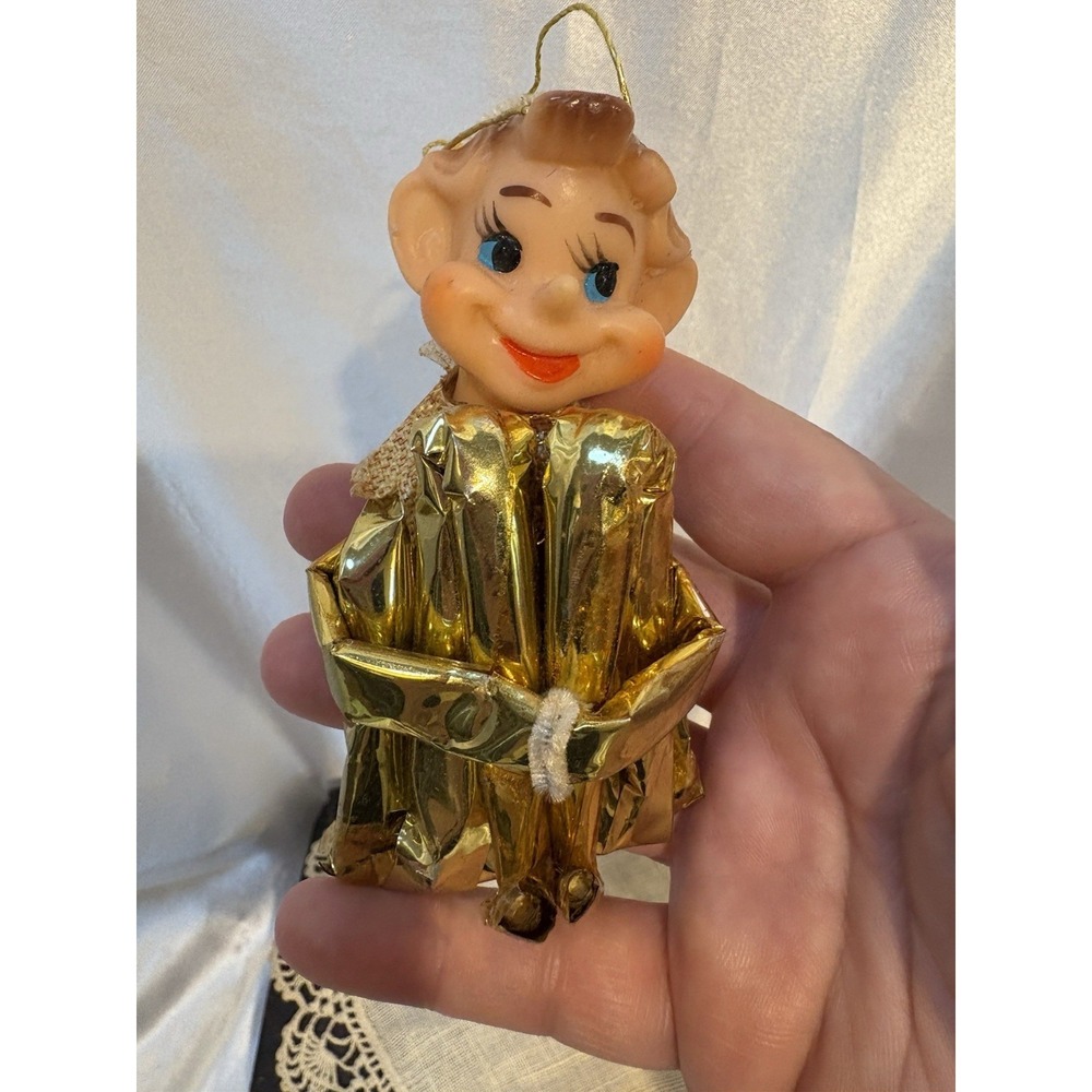 Vintage Gold Metallic Knee Hugger Elf Japan Ornament